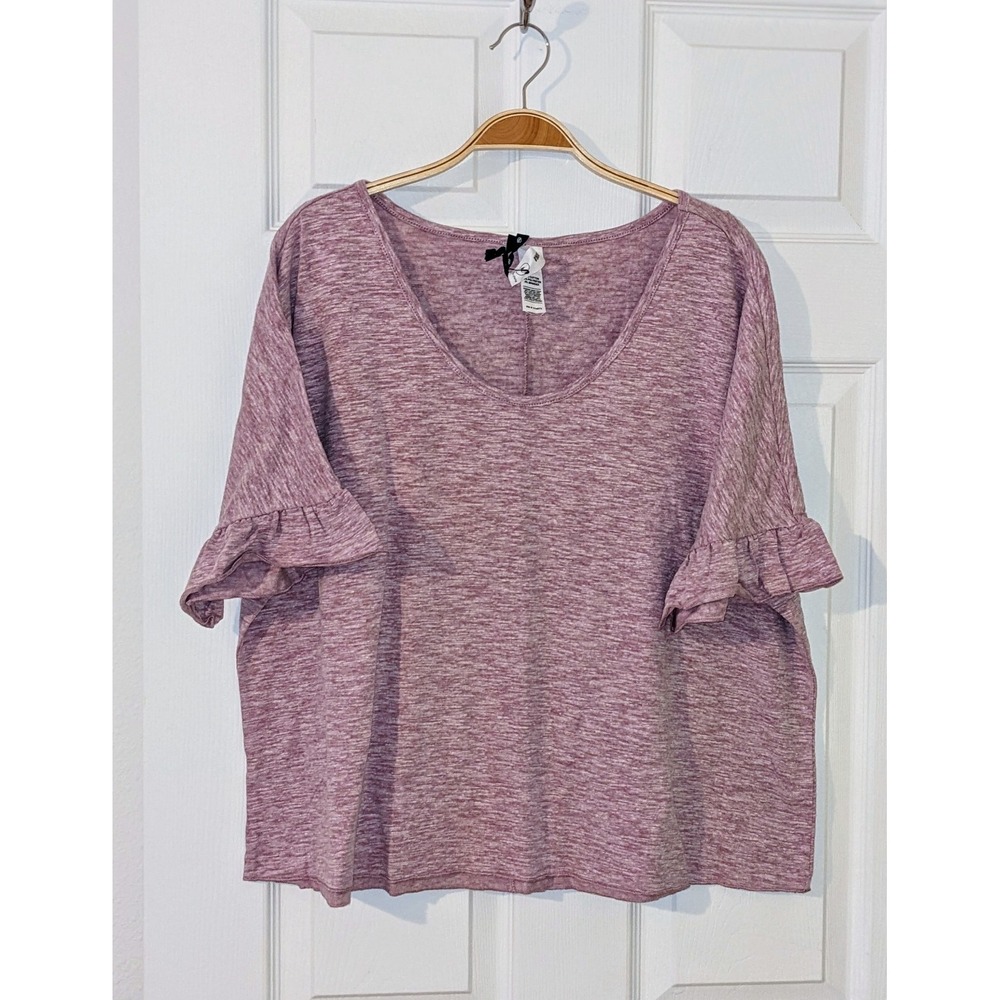 Agnes and Dora Women's‎ Heathered Pink Ruffle Sleeve V-Neck Top, Medium NWT
